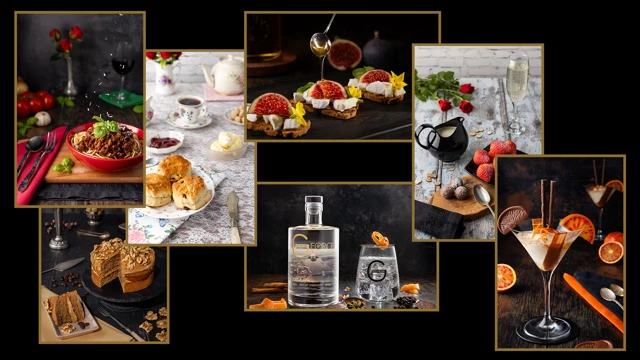 A montage of food photography, showing the importance of carefully selected props.
