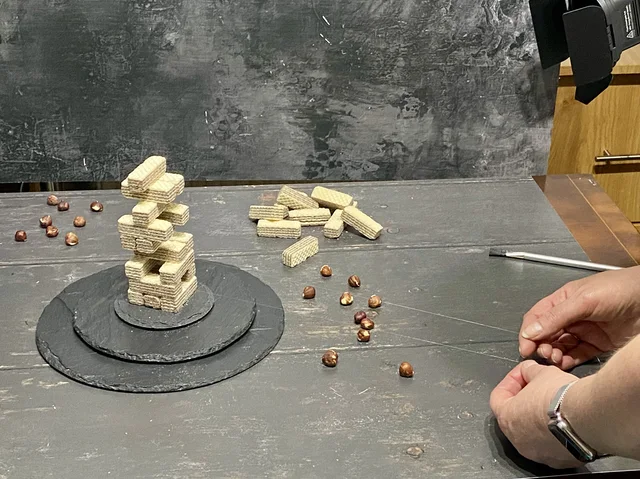 Behind the scenes of the Jenga wafer shoot