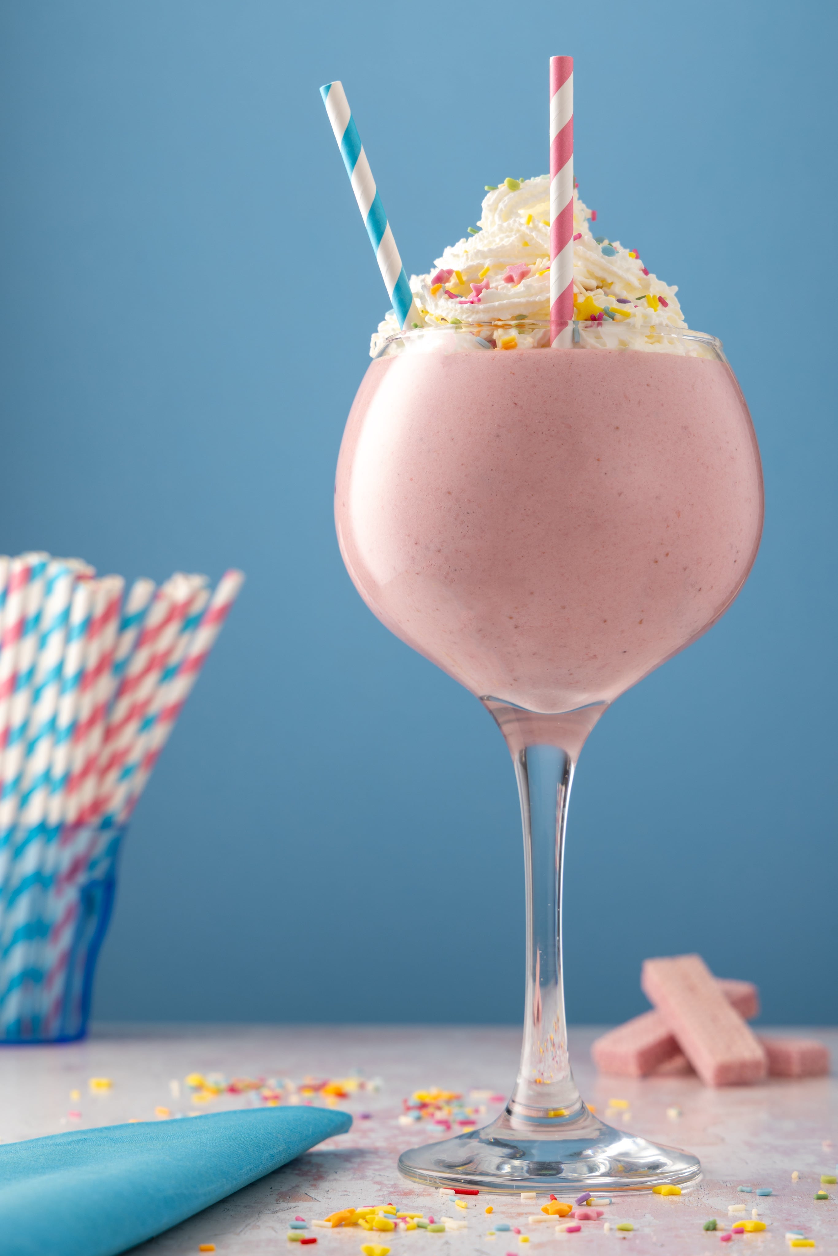 A retro styled 1950s milkshake, professionally photographed by JaxMore Food and Drink Photography, in their Derby studio.