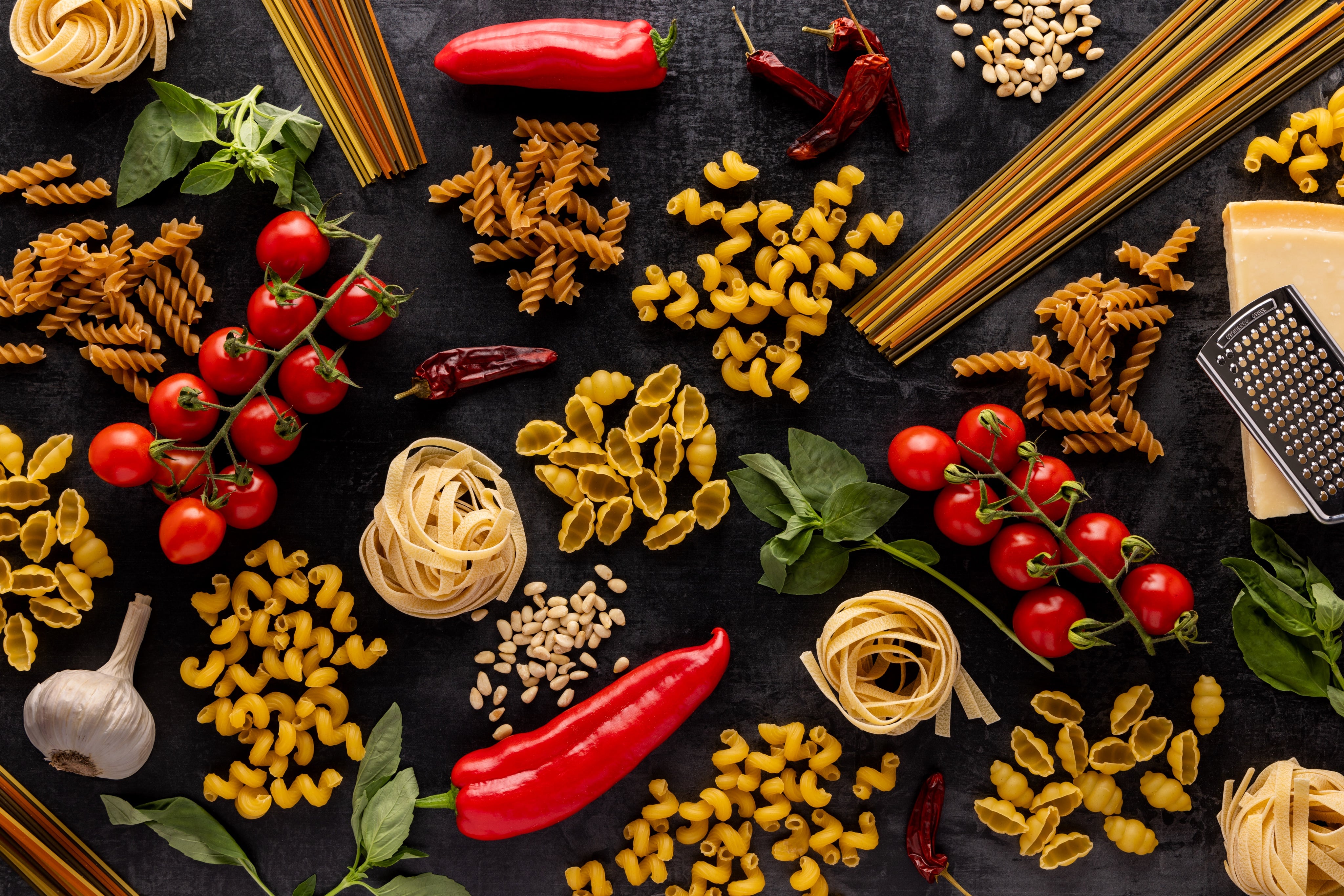 Delicious Pasta and ingredients, ready for World Pasta Day.