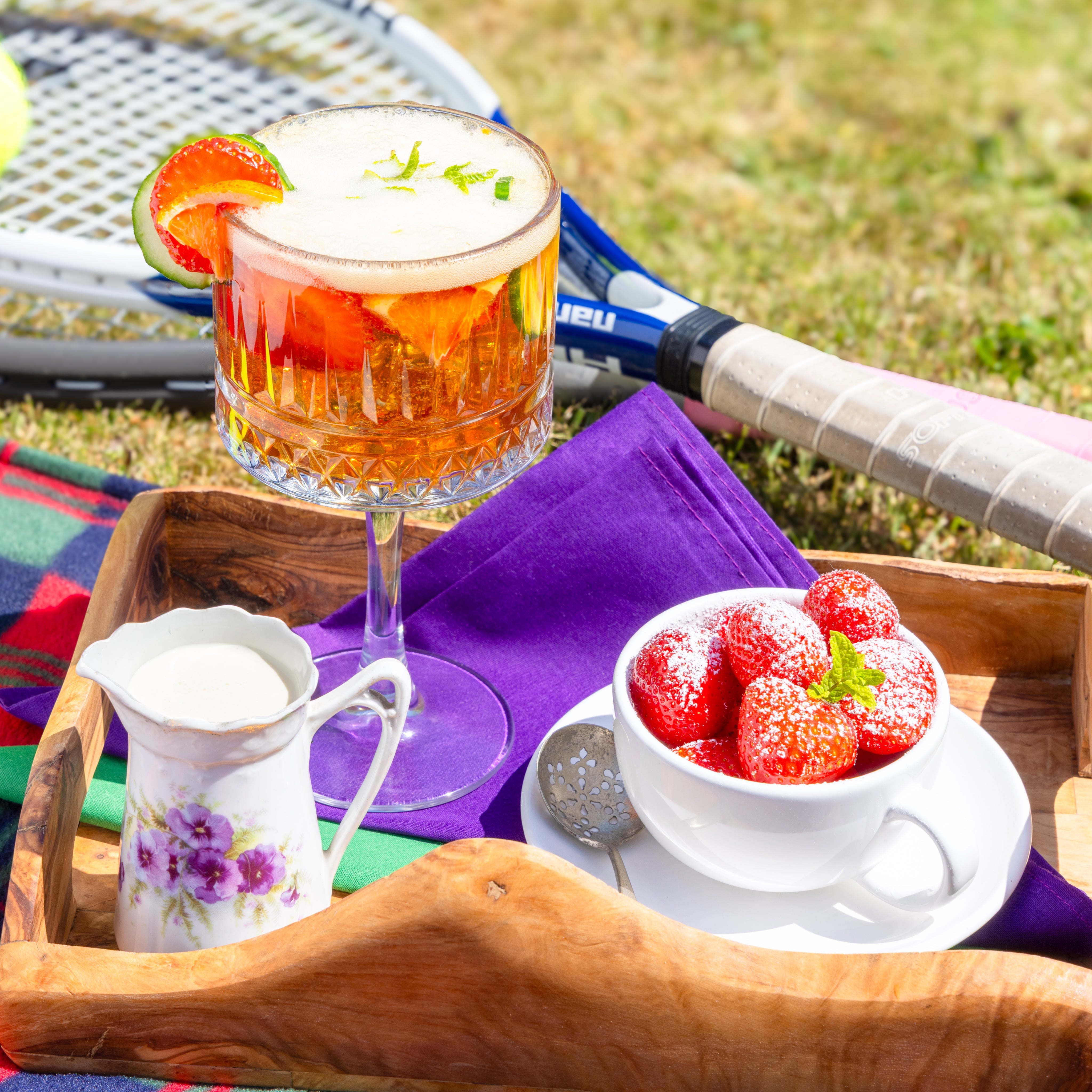 Wimbledon Strawberries and Pimms in the English Sunshine, shot by JaxMore Food and Drink Photography, in Derby.
